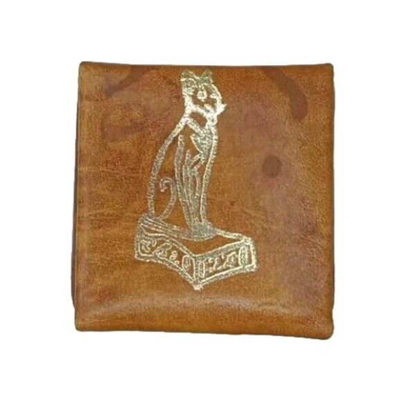 Egyptian Camel Leather Trinket Pill Jewelry Box Pharaoh Brown Cat Bastet 2.5" - Picture 1 of 9